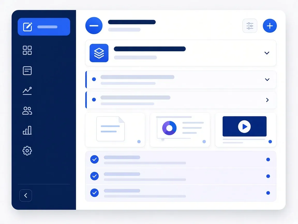 Course builder showing a chapter, lessons, a PDF, slides, and a video