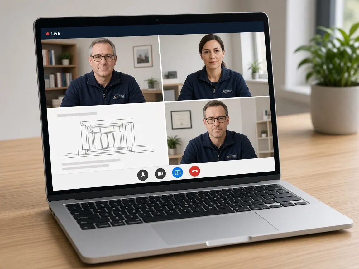 Laptop showing a live online class with security trainees and a training diagram